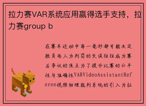 拉力赛VAR系统应用赢得选手支持，拉力赛group b